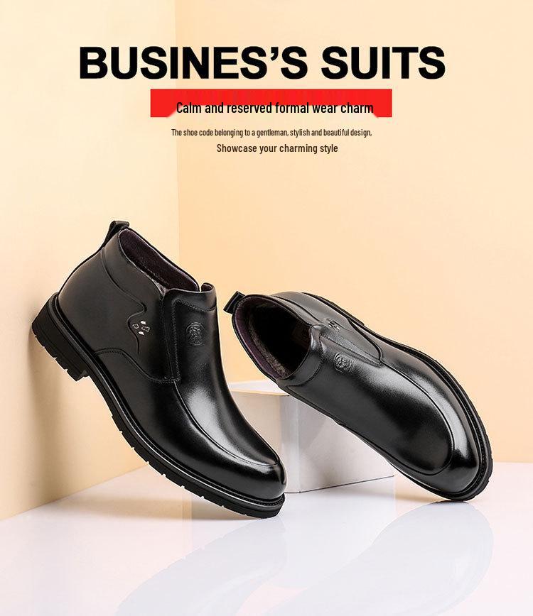 Men's Genuine Leather Slip-On Winter Shoes: Top Layer Cowhide, Warm Velvet Lining, Business Style