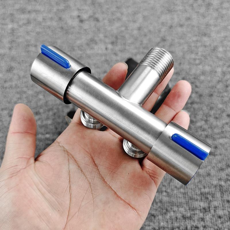 

1 Inlet and 2 Outlet Bathroom Faucet Dual Control Double Handle Stainless Steel Cold Water Faucet Washing Machine Triangle Valve Silver