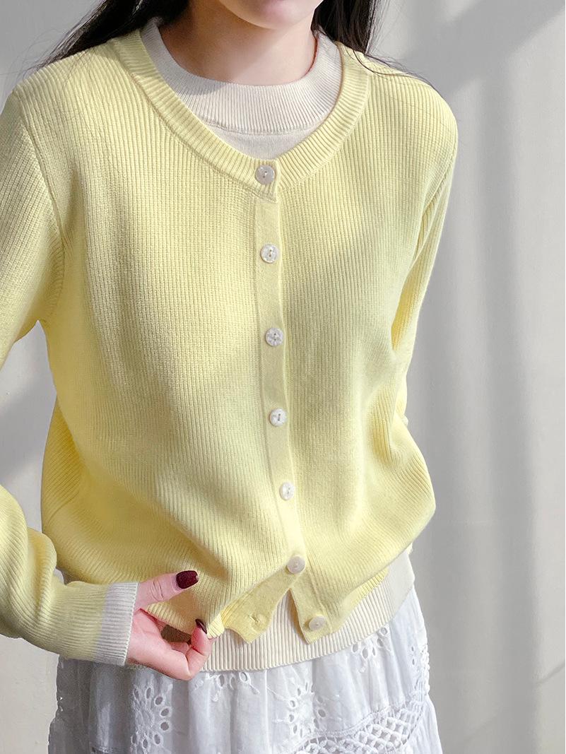 

Taochuan Women s Korean Two-in-One Sweater - Lazy Spring Style, Long-Sleeved Knitted Cardigan YL1560 One Size лимонно-жовтий колір
