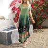Women's Summer Floral Print Casual Loose Short Sleeve Beach Maxi Split Dress