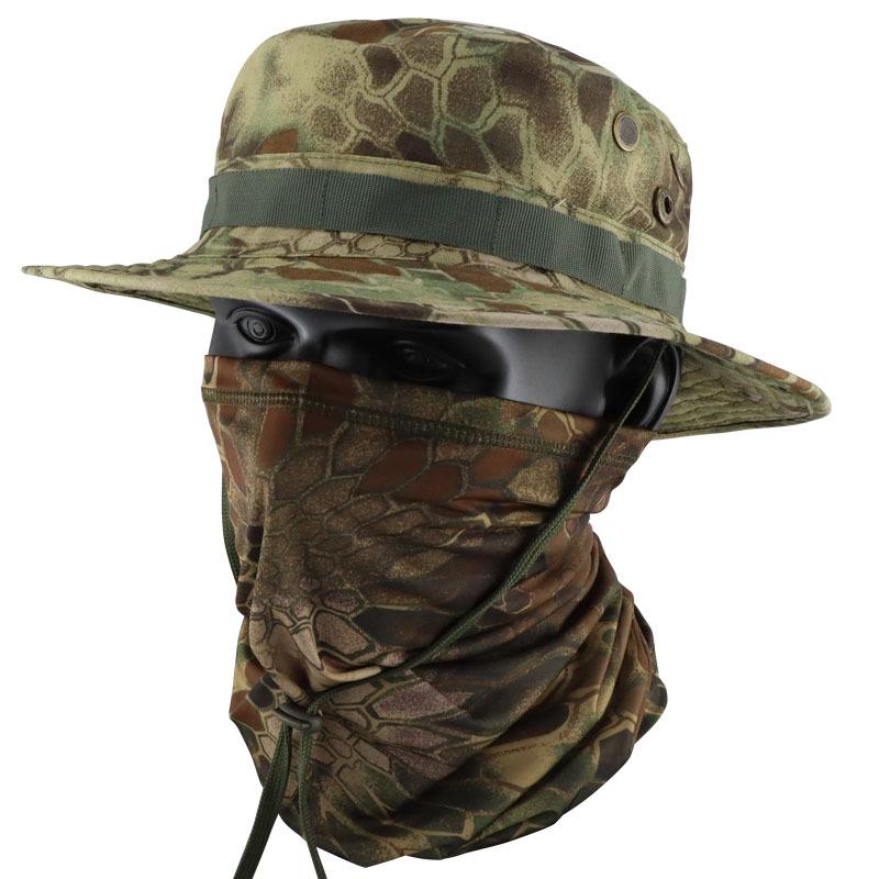 Camouflage Round Brim Hat & Ice Silk Neck Gaiter Set for Hiking, Fishing & Outdoor