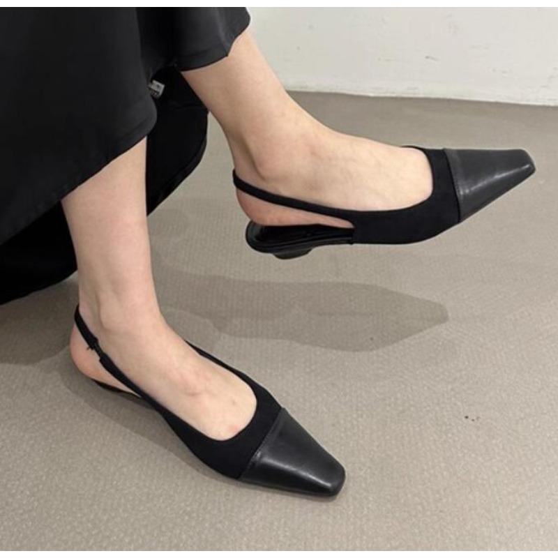 Fashion Low Heel Baotou Sandals Women's French Nude Color Pointed Small Fragrant Style Ladies Thick Heels Back Air Style Single Shoes