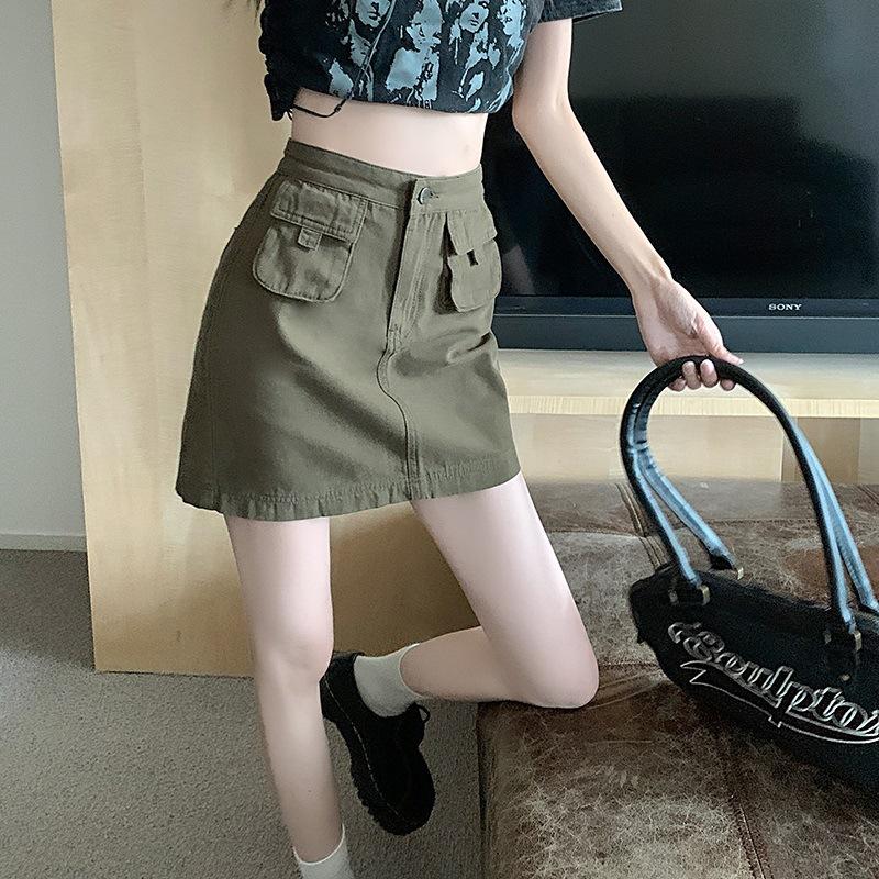 

Летние карманы на молнии кюлоты женские сексуальные юбки с высокой талией и бедрами, короткая юбка A Word XL армия зеленый