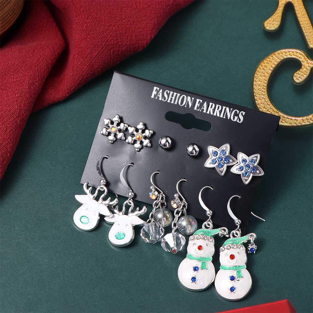 Snowman Female Bell Fashion Jewelry Christmas Earring Set Dangle Earrings Stud Earrings for Women