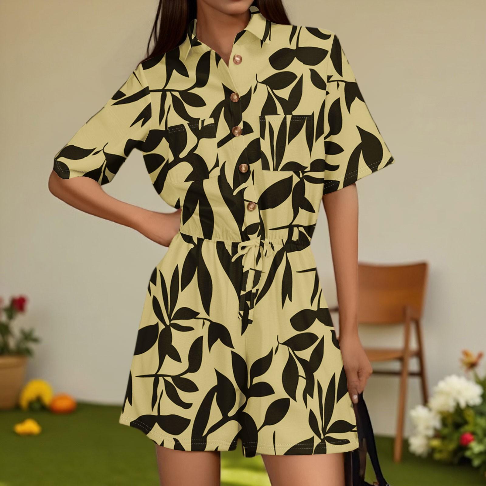 

Женский модный комбинезон с V-образным вырезом, клетчатый повседневный комбинезон с коротким рукавом XL жёлтый