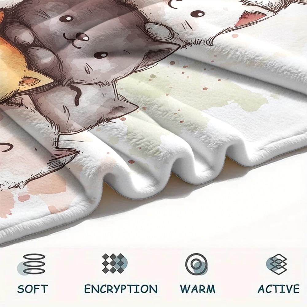 Stacked Cats Print Flannel Blanket, High quality Comfortable for All Seasons, Home Decor, Warmth and Comfort