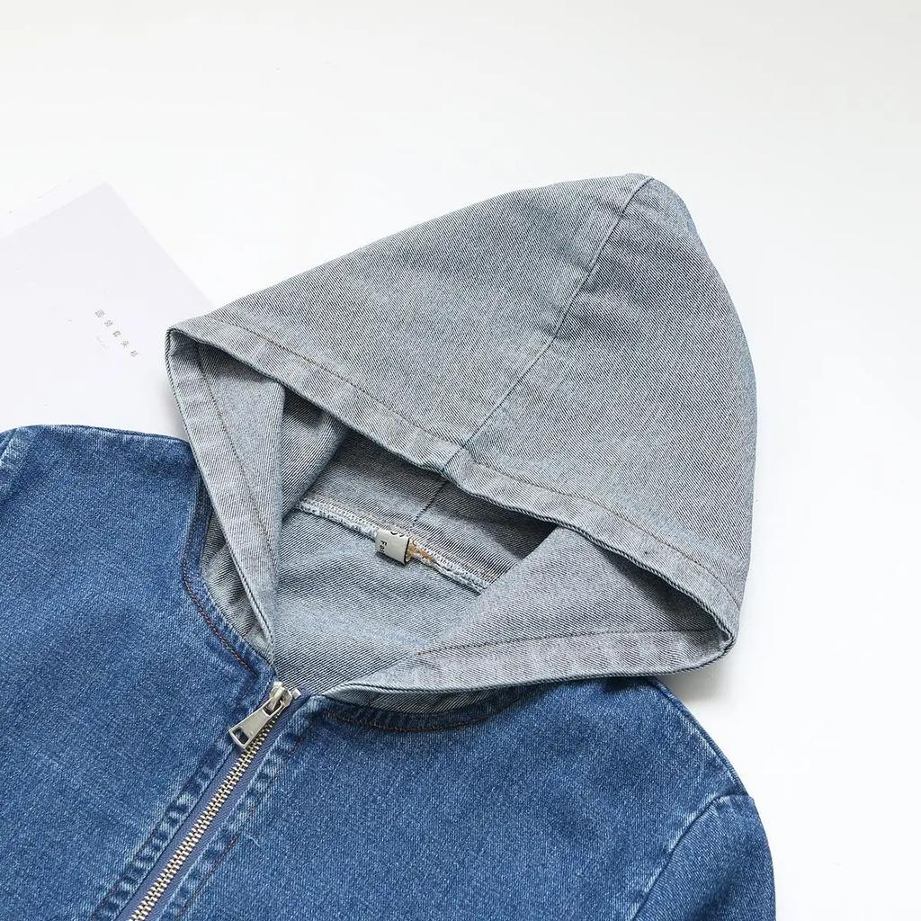 Damska kurtka jeansowa z kapturem, luźna i swobodna, jesienna