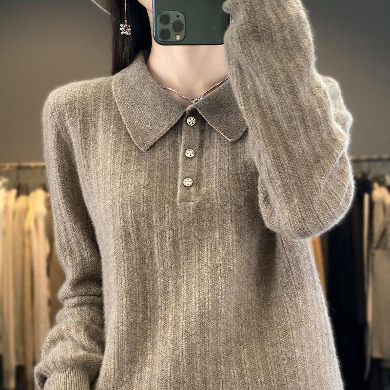 Lapel Buckle Cardigan for Women In Autumn and Winter Ultra-fine Wool Knitted Base Sweater Warm and Versatile Long-sleeved Top