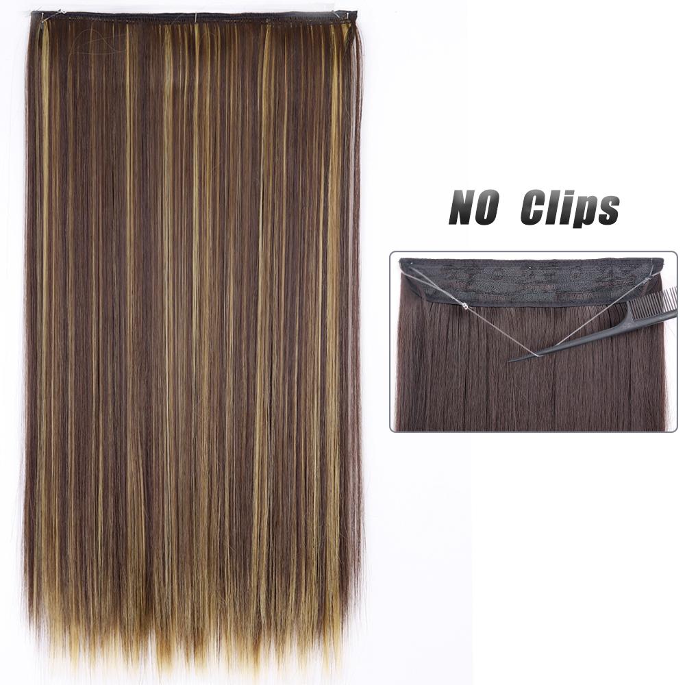 Women Fashion Long Straight Hair Extensions Synthetic Fiber Long Wavy Straight Invisible No Clips Hairpiece