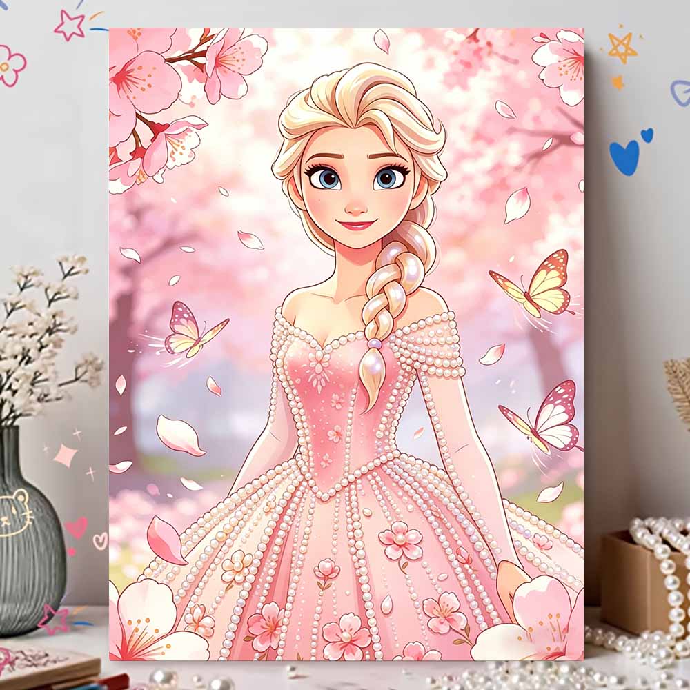 Disney Pearl Painting Frozen Elsa Pink Pearl Dress Handmade DIY Pearl Gemstone Painting Pictures Crafts Special Shape Home Wall Decoration
