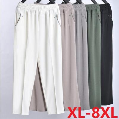 Lässige gerade Neunachtel-Hose mit hochelastischem Bund für Frauen mittleren und höheren Alters, Übergrößen 5XL bis 8XL, mit Taschen