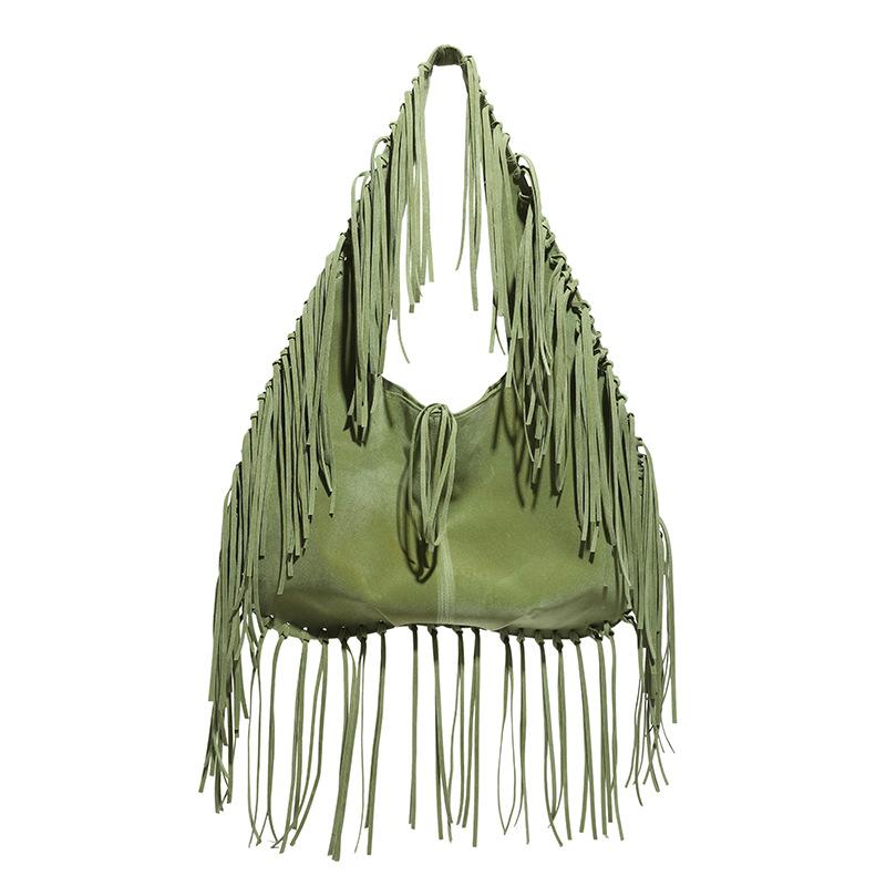 

Нишевая сумка-тоут для женщин Модная сумка-подмышка на одно плечо большой вместимости и Высококлассная сумка с бахромой зелёный