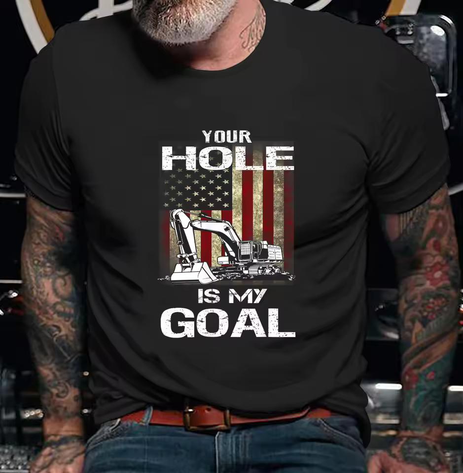 Hardcore Digger T-Shirt – Vintage Excavator American Flag Design – Sarcastic Construction Humor – Heavyweight Workwear Tee