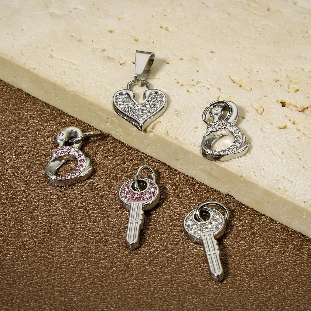 1Piece 304 Stainless Steel Heart Swan Charms Rhinestone Lock Key Pandants For Jewlery Making Diy Necklace Bracelet Supplies