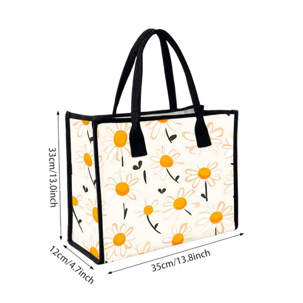Daisy Print Tote Bag Casual Large Capacity Handbag for Daily Use
