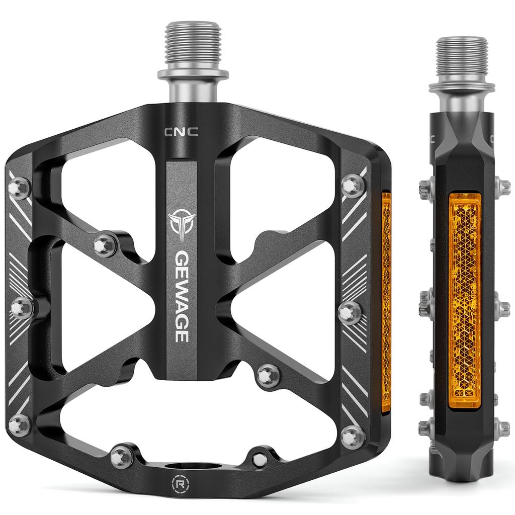 GEWAGE Bicycle Pedals, Reflector-Equipped Flat Pedals, Aluminum with 3 Sealed Bearings (GE-323/Black)