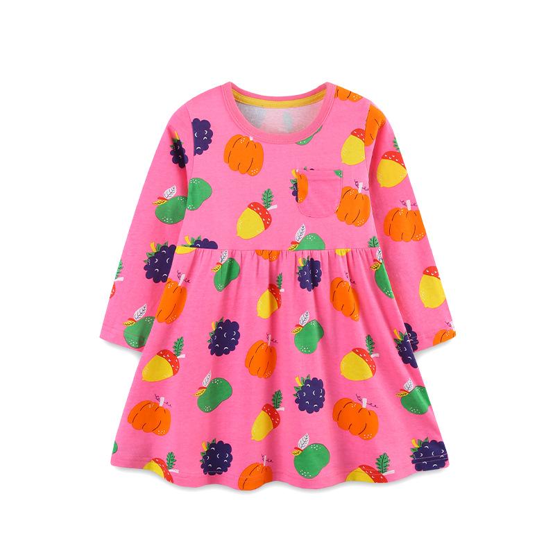 Autumn European Style Girls Long-Sleeved Cartoon Print Princess Dress - Knitted Cotton, Round Neck 6 Years (120 cm)