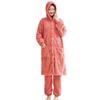 2 Pcs/Set Women Winter Bathrobe Pants Set Thick Fleece Keep Warm Hooded Robe with Pockets Loose Homewear Sleepwear Pajamas