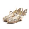 Scarpe da principessa in pelle farfalla per bambini Bowknot con diamanti tacco alto per bambini ragazza danza scarpe glitterate scarpe da ballo per feste per ragazze alla moda
