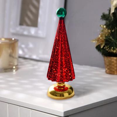 Glas Julgran Liten Bordslampa Upplyst Julgransfigur Batteridriven Mini Trädlampa för Hem Bord Spiselhylla Dekoration