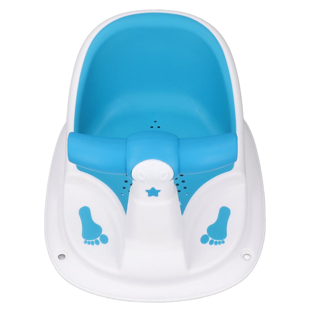 Infant Bath Seat with Backrest Strong Suction Cup Ergonomic Anti Slip Baby Shower Chair Blue White