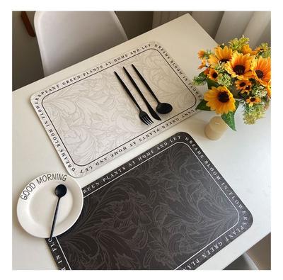 Floral PU Leather Placemat Waterproof Heat-Resistant Dining Table Mat Oil-Proof Decorative Table Pad for Home & Kitchen