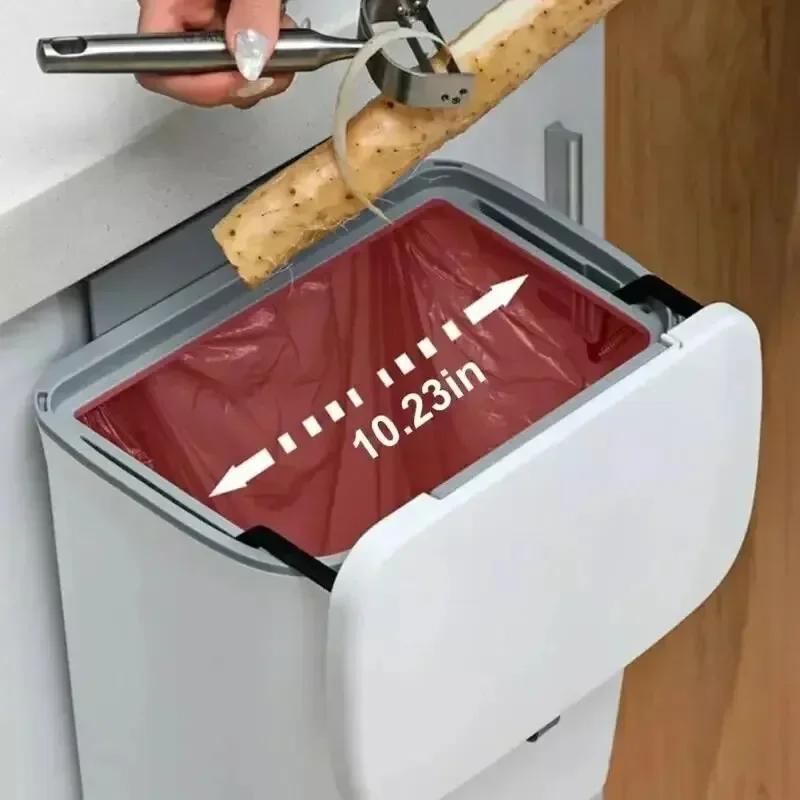 Nástěnný kbelík na kuchyňský odpad pro domácnost, velký objem s víkem, sanitární kbelík, úložný prostor s elastickým víkem, uzavřený kbelík