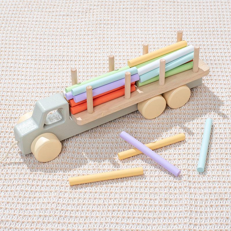 Wooden Montessori Toy Geometry Set Of Columns Baby Educational Toys Trailer Children Learning Toys For Cognitive Shape Pairing