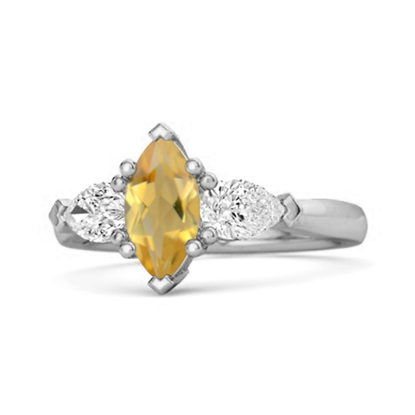 Citrine Three Stone Pear Accent Design Ring- 925 Sterling Silver 6.5