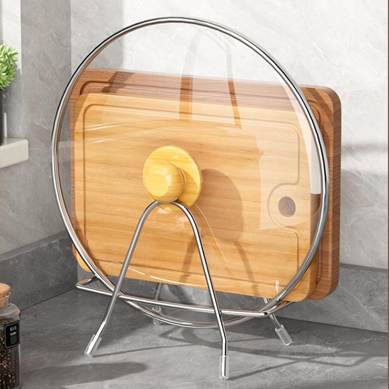 1Pcs Cutting Board Rack Stand Space Saving Stainless Steel Practical Kitchen Organizer Pot Lid Holder Thickened Desktop Rack