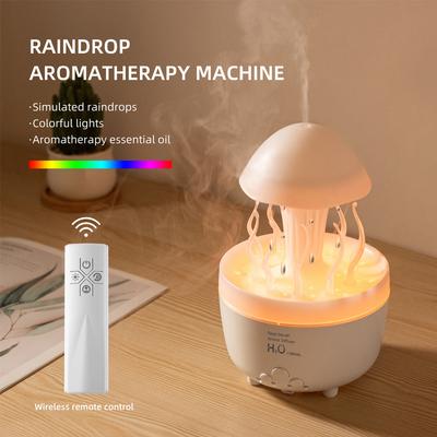 Rotating Raindrop Jellyfish Humidifier V71A With Essential Oil Diffuser Colorful Lights Remote Control/300mL Tank