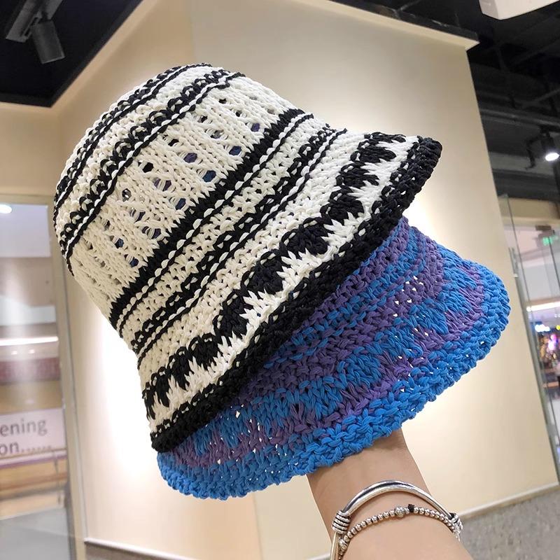 Handwoven Bucket Hat Female Dome Versatile Face Small Summer Hollow Niche Retro Bucket Hat Tide