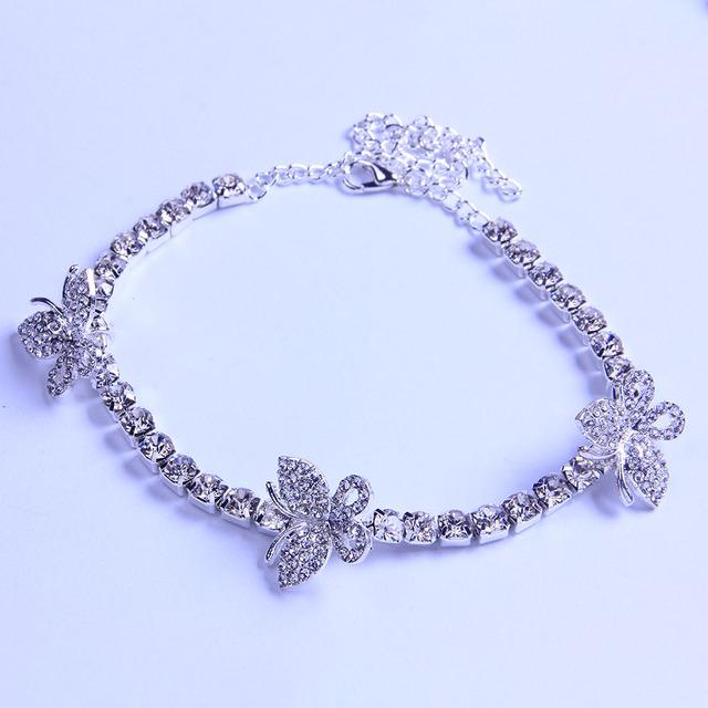 

Ins Милая бабочка Стразы Теннисная цепочка Браслет на щиколотку Браслет для женщин Хип-хоп Ювелирные изделия Босоножки Сандалии Цепочка на щиколотку Пляж 21cm