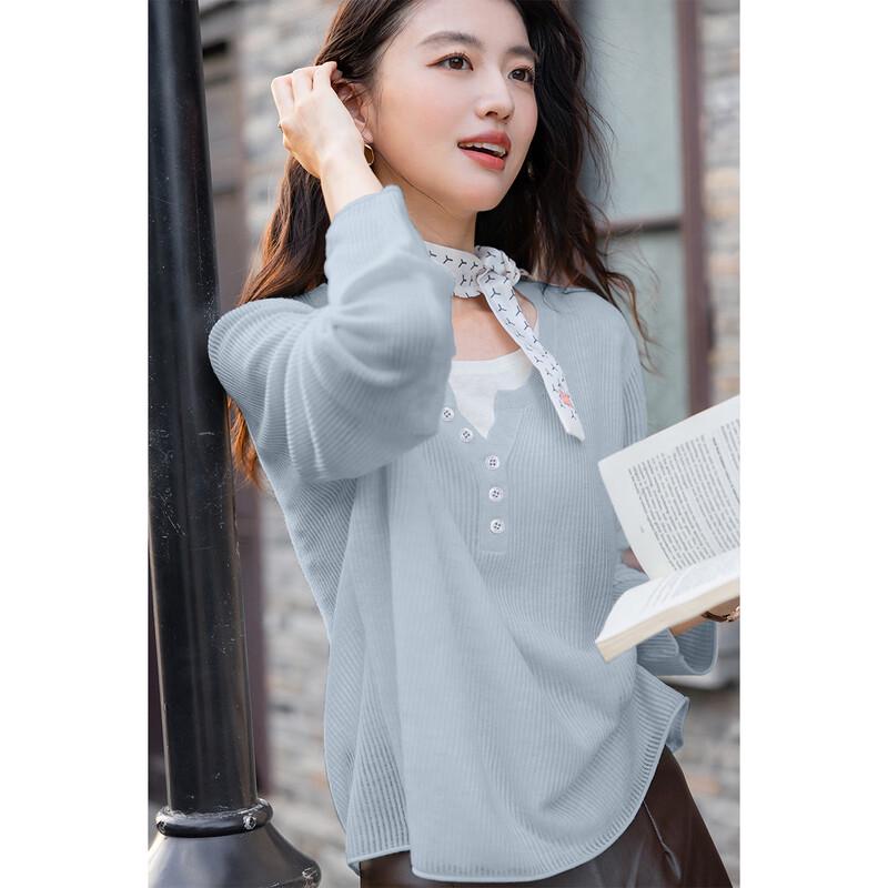 

ITISF4 Fashion Faux Two-Piece Knit Sweater One Size