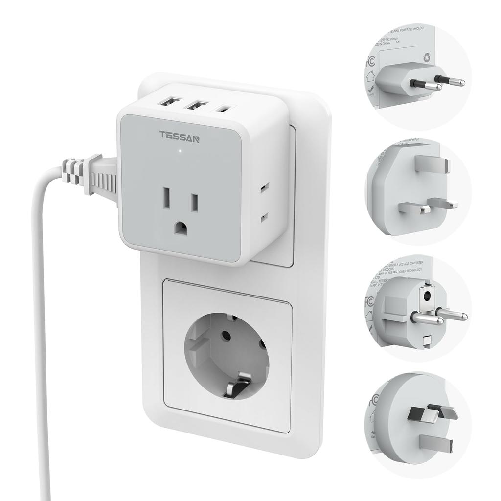 Overseas Conversion Plug TESSAN Type Travel Convenient Goods Outlet Conversion Plug Detachable Multi Conversion Plug Charging 6 Devices Simultaneously