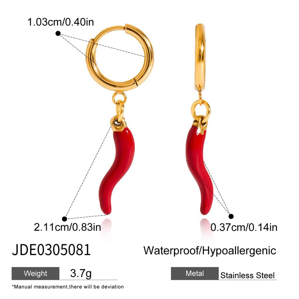 Youthway Stainless Steel Gold Color Plated Oil-Dripping Chili Pepper Dangle Earrings For Everyday Commuter Dangle Earrings