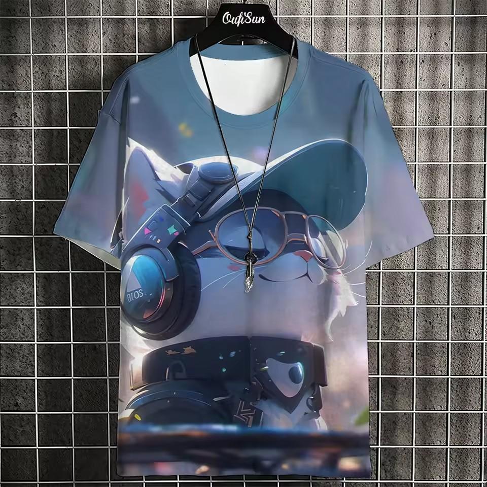 

Woman Summer Comfortable Plus Size 3D Fashionable Casual Cat Printed T-shirt- Soft Medium Stretch Polyester Fabric Summer Mens Relaxed Fit Clothing 2XL темно-синий