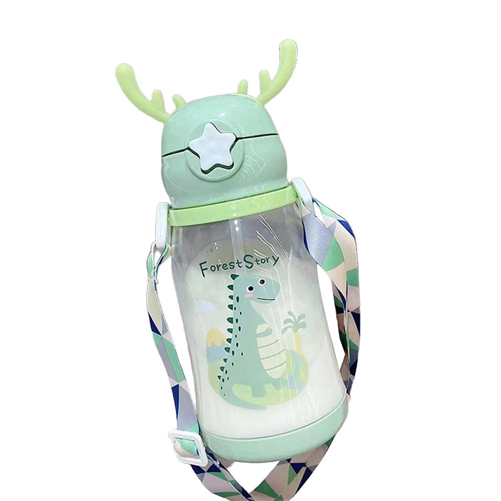 600ml Cartoon Water Bottle Children Net Red Plastic Antler Straw Water Cup Portable Polychrome Large Capacity Water Bottle Summe