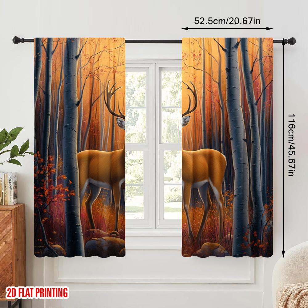 2ks, 2D plošný tisk Záclonová látka Jelen Podzimní les Západ slunce (3) Všestranný 100% polyester (bez tyče) Art Deco Slavnostní Použití