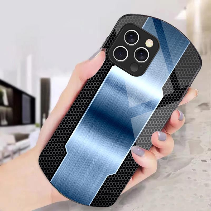Mesh Metallic Black For IPhone 16 Pro Max 11 12 Mini 13 14 P Lus 15 Plus 7 8 Se 2020 X Xs Elliptical Tempered Glass Phone Case