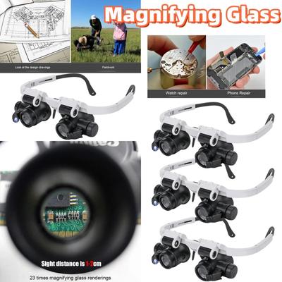 8X 15X 23X 2XLED Klockmakare Juvelerare Reparation Förstoringsglas Huvudmonterat Pannband Justerbart Förstorande Huvud Ögon Glasögon Lupa Lins
