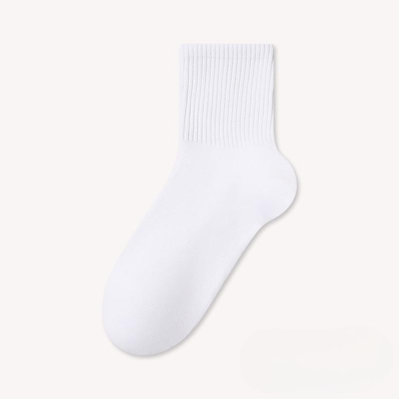 White Cotton Antibacterial and Deodorizing Stretch Seamless Elastic Mid-calf Socks with Anti-torn Properties for Sports Use