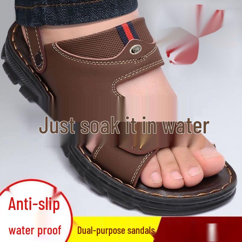 Vattentåliga Halkfria Mellanlånga Tofflor för Herrar - Slitstarka Casual Sandaler (Stil 12522)