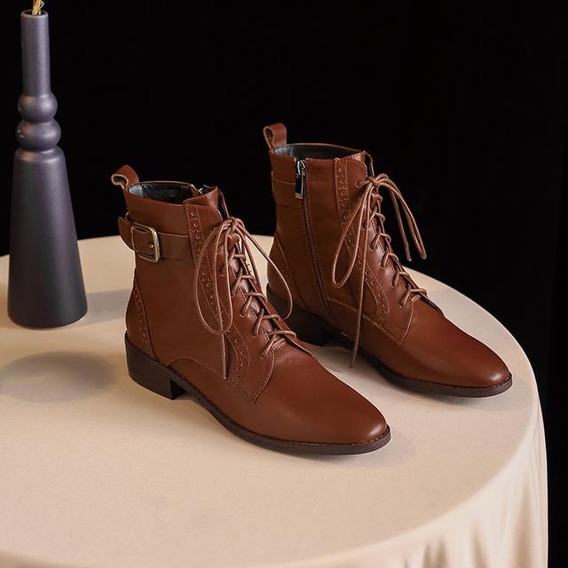 

Ботинки «челси» из натуральной кожи, женские ботинки с металлическим ремнем и пряжкой на круглом носке/Осенняя модная женская обувь на боковой молнии, размер 34–43 43