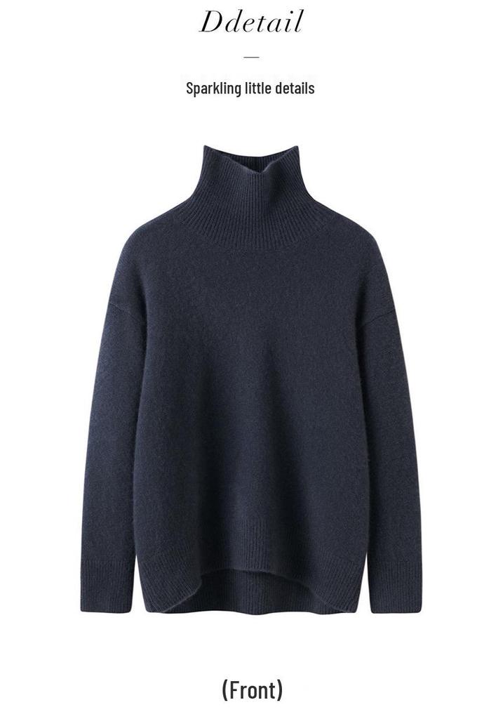 Cashmere Women's High Neck Thick Pullover: Slimming Loose Fit, Solid Color - Autumn/Winter 2026 Collection