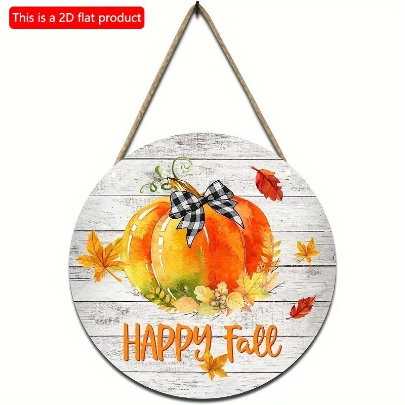 2d Flat 20*20cm, Autumn Home Decoration, Happy Autumn Pumpkin Wooden Circular Logo Creative Decoration Board, for Home, Office, Club Garden, Bar Decor