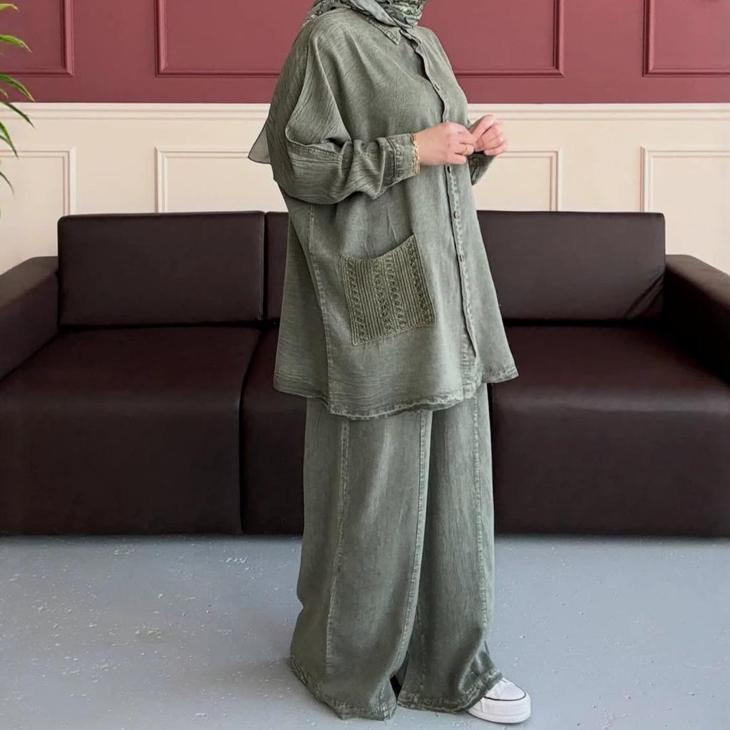 Spring and Autumn New European and American Women's Cross-border Long Sleeve Cardigan Lapel Jacket Casual Wide Leg Pants Two-piece Set