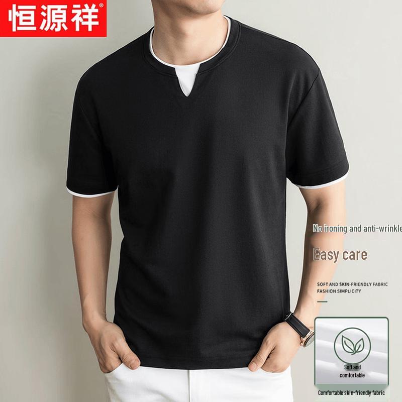 Hengyuanxiang Men s Linen Tencel Cotton Short Sleeve T-Shirt 3XL