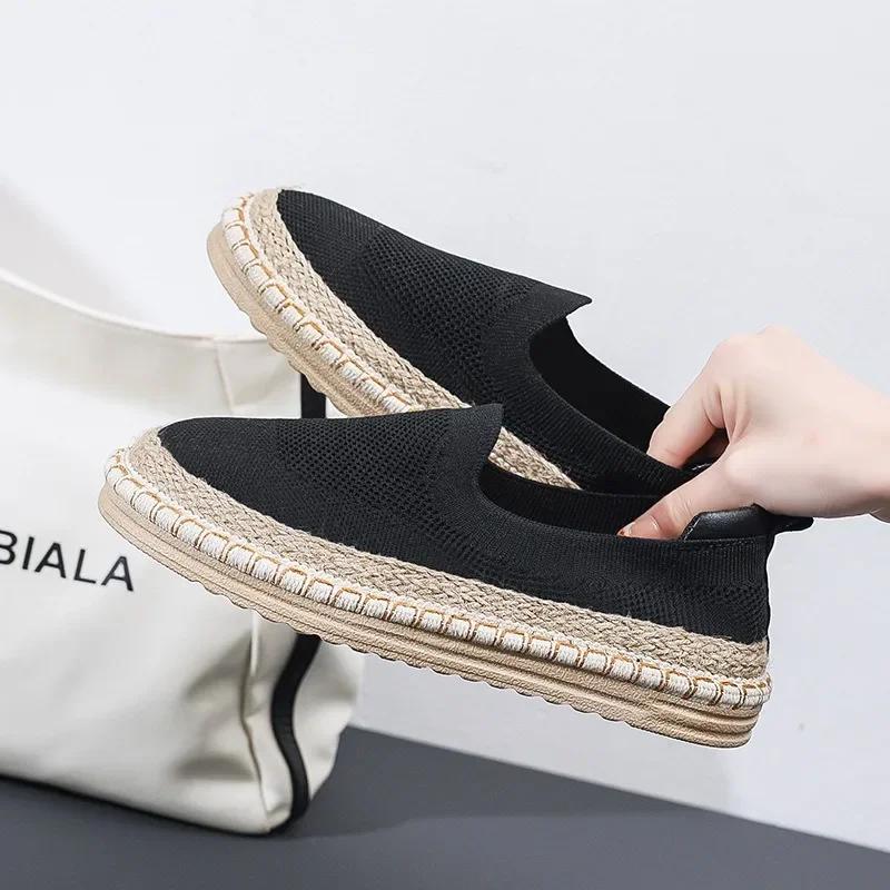 Nuove Espadrillas Scarpe da Donna Ballerine in Lino Moda Tessuto a Rete Lavorato a Maglia Mocassini in Canapa Slip-on Scarpe di Stoffa Casual Sneakers da Donna