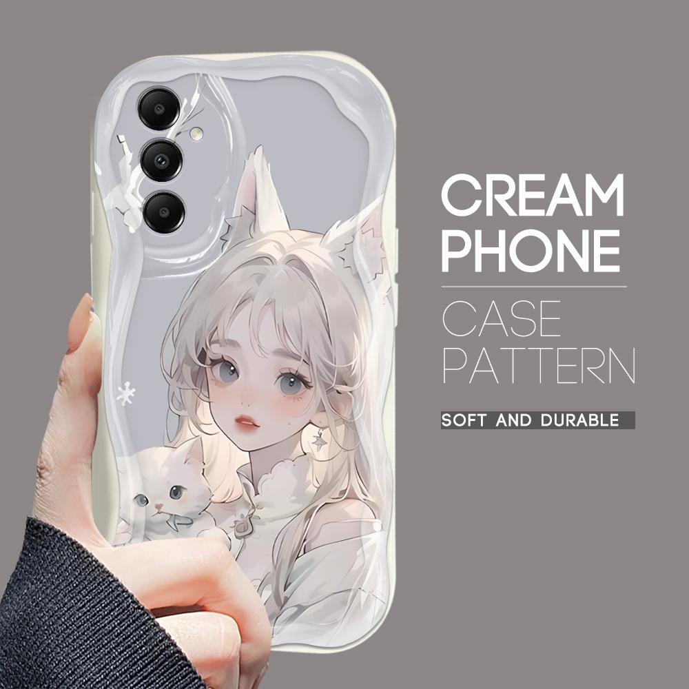 

Милий мультяшний візерунок, кремовий текстурний корпус, хвилястий край, м’який силіконовий чохол для телефону Samsung Motorola Moto G84 білий